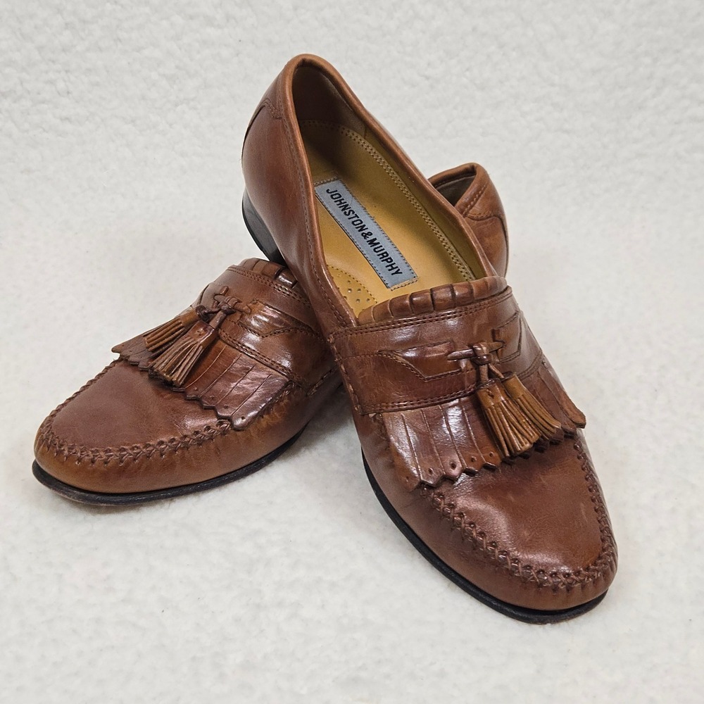 Johnston & Murphy Breland Tassel Loafers Men's 9M Brown Full Grain Leather